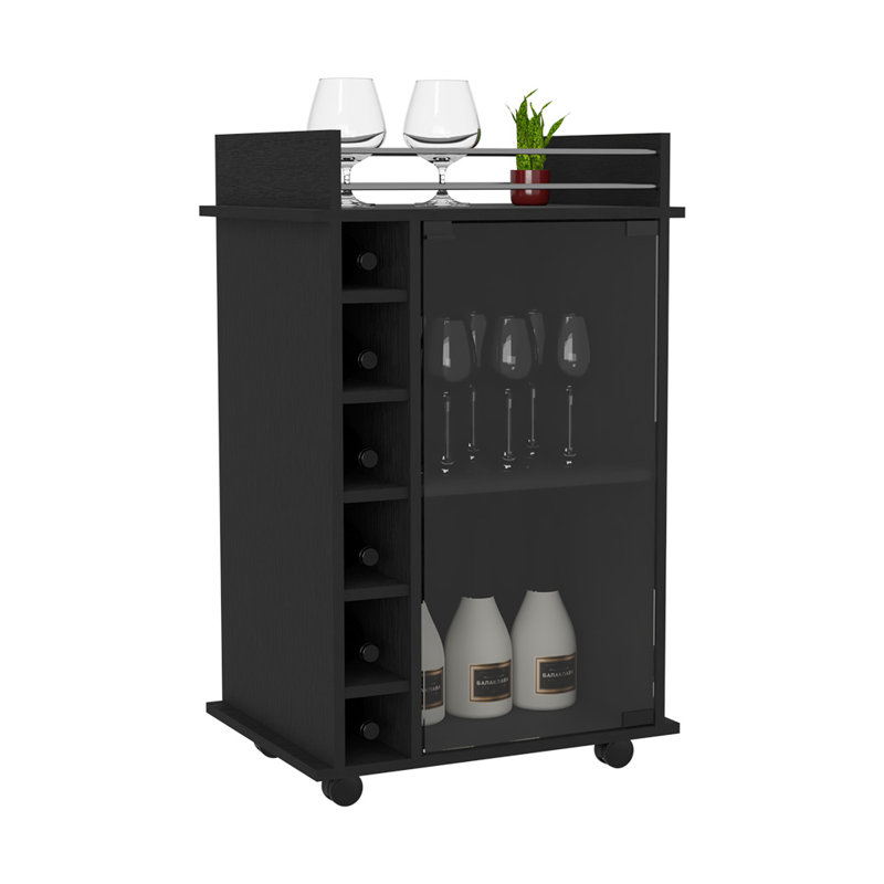 Savannah 6-Bottle 3-Shelf Bar Cart, Black