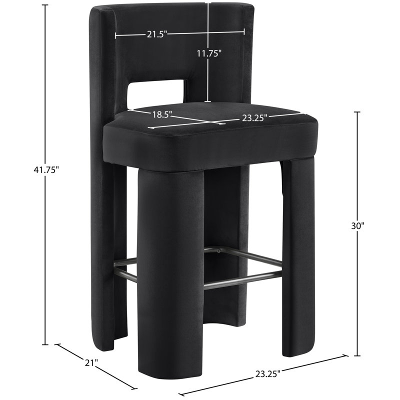 Tabouret de bar Zuno, Velours noir
