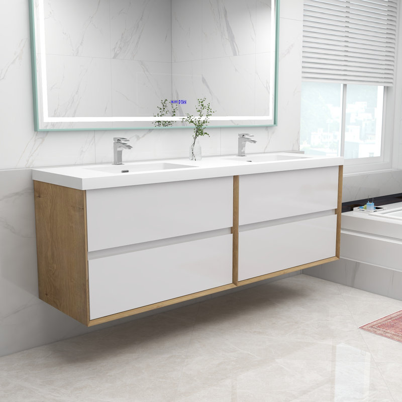 Freidin 70.8'' Double Bathroom Vanity with Acrylic Top, Glossy White