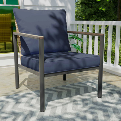 Outdoor Wicker Chair With Metal Frame, Cushions