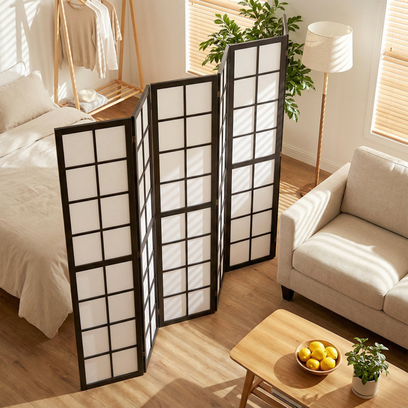 Paravent 6 panneaux, écran d'intimité pliable 5,6 pi, noir, Noir