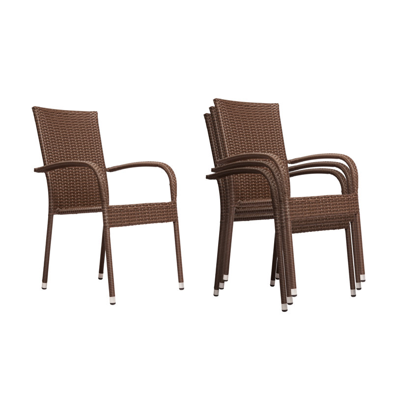 Morgan Wicker chairs ,Stacking, No Assembly ,Steel Powder Coated Frame - 4 piece, Dark Brown