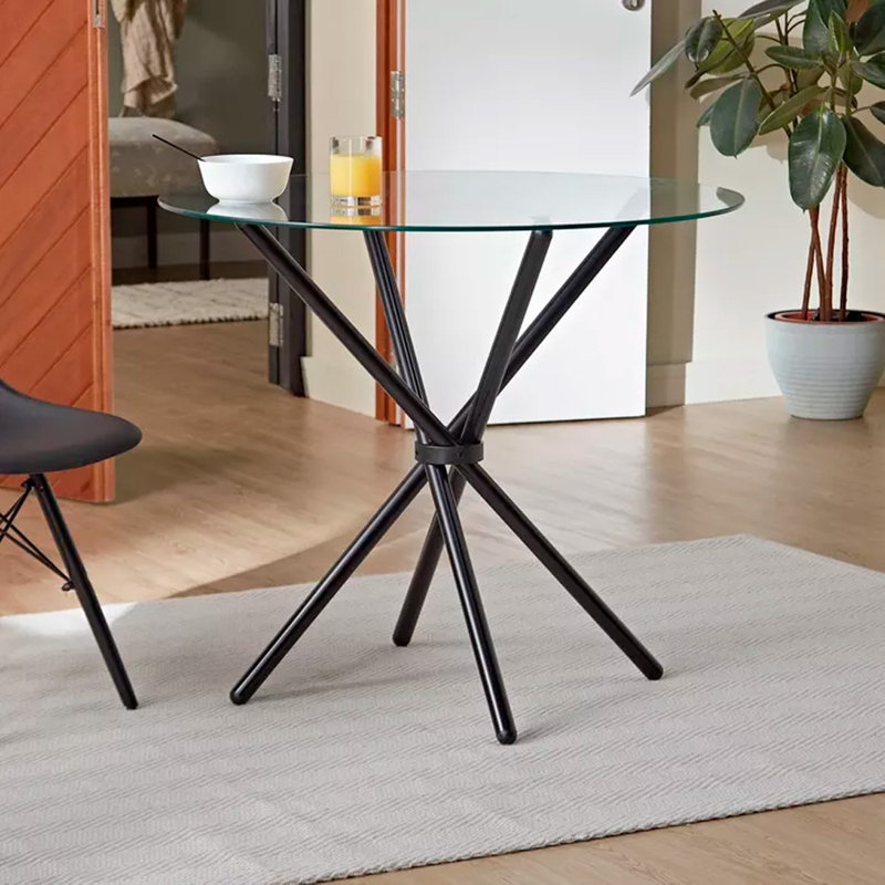 Round Glass Top Metal Base Dining Table
