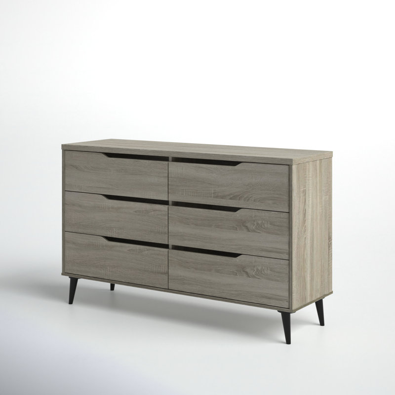 Weigel 6 Drawer 58" W Double Dresser, Gray