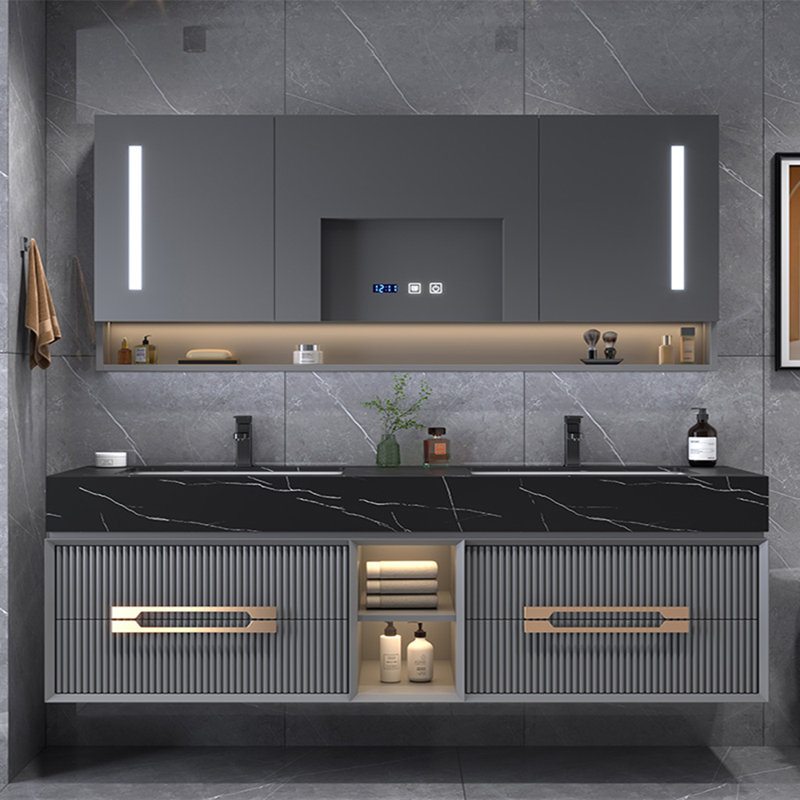Bathroom cabinet modern simple light luxurious, Gray, 71"