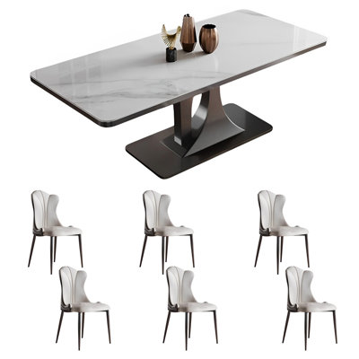 Rectangular rock plate dining table and chair set