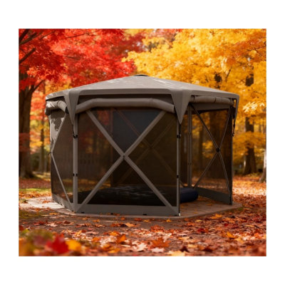 Parois latérales réglables en filet pour tente de pavillon de jardin escamotable, panneaux en nylon gris foncé avec cadre en fibre de verre