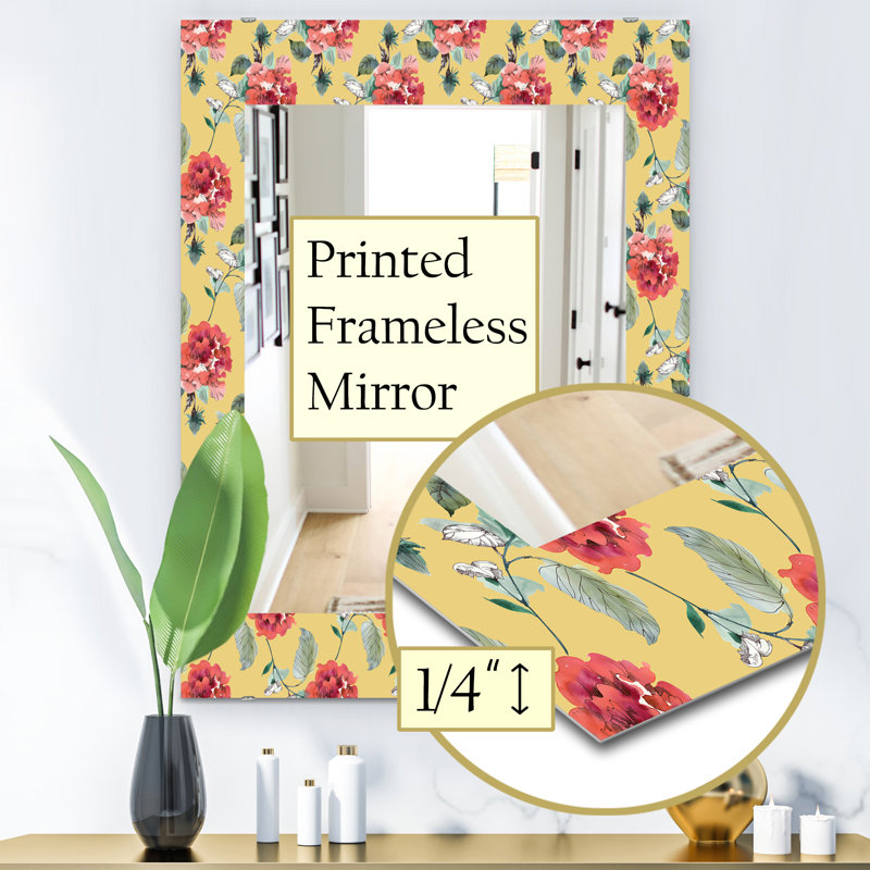 Miroir décoratif traditionnel, H 39,4 po x l 29,5 po, Jaune / Rouge