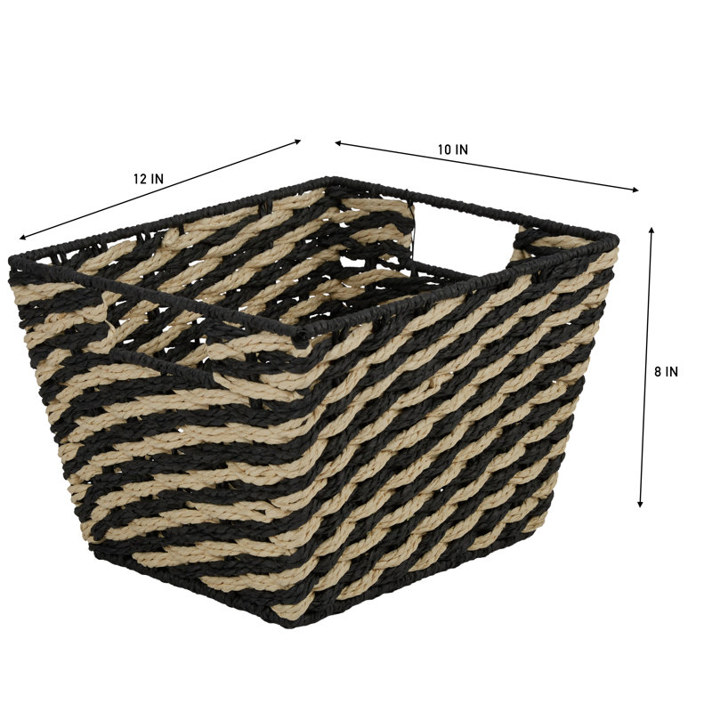  Grand panier tissé rayé noir, Noir, H 8 po x l 10 po x P 12 po