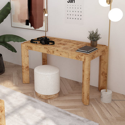 Loon Peak Jakus 49'' Maple Burl Desk Modern Vanity Table with Storage Drawers in Luxury Design
