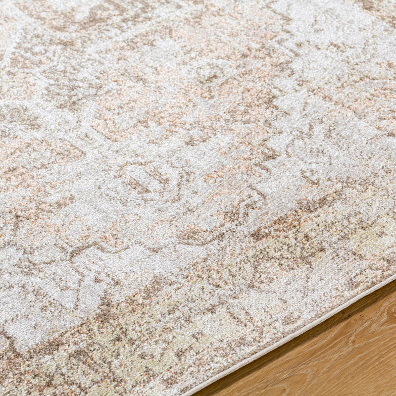 Brown Traditional Washable Rug, Bordered Floral Anti-Slip Rug For Living Room, Dining Room, Bedroom, Rectangle 66 x 115 cm