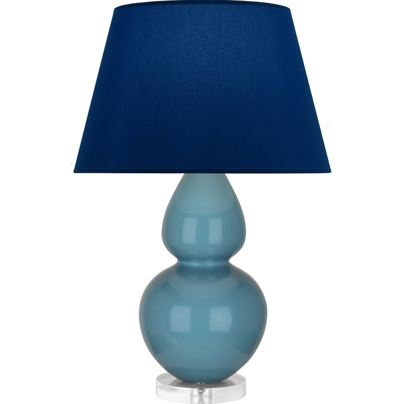 Lampe de table double gourde en céramique, Bleu marine/gris, Bleu acier émaillé / argent