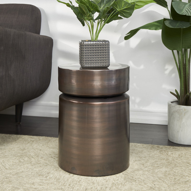 Black Alixia Metal Round Drum End Table, Copper, 18.7" H x 13.6" W x 13.6" D