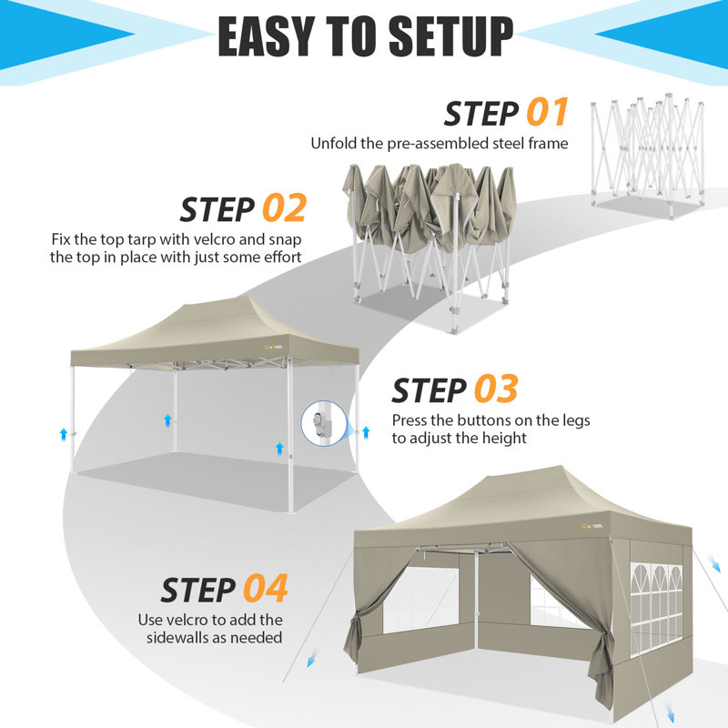 180" W x 118" D Pop Up Canopy Tent Heavy Duty with 4 Sidewalls, Waterproof Party Tent, Easy Set-up Commercial Instant Tents