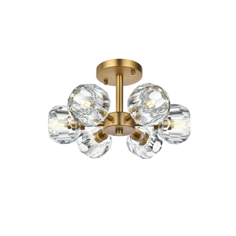 Yiau Crystal Flush Mount, Satin Gold
