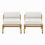 Fauteuil club d'extérieur en fer au fini teck La Fiora, coussin blanc cassé, ensemble de 2