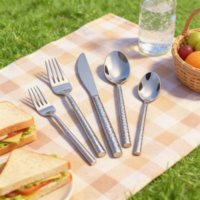 40-Piece Stainless Steel Flatware Set For 8, 18/10 Mirror Polished Hammered Handle Cutlery Set With Dinner Knives, Forks, Spoons, Salad Forks, And Teaspoons