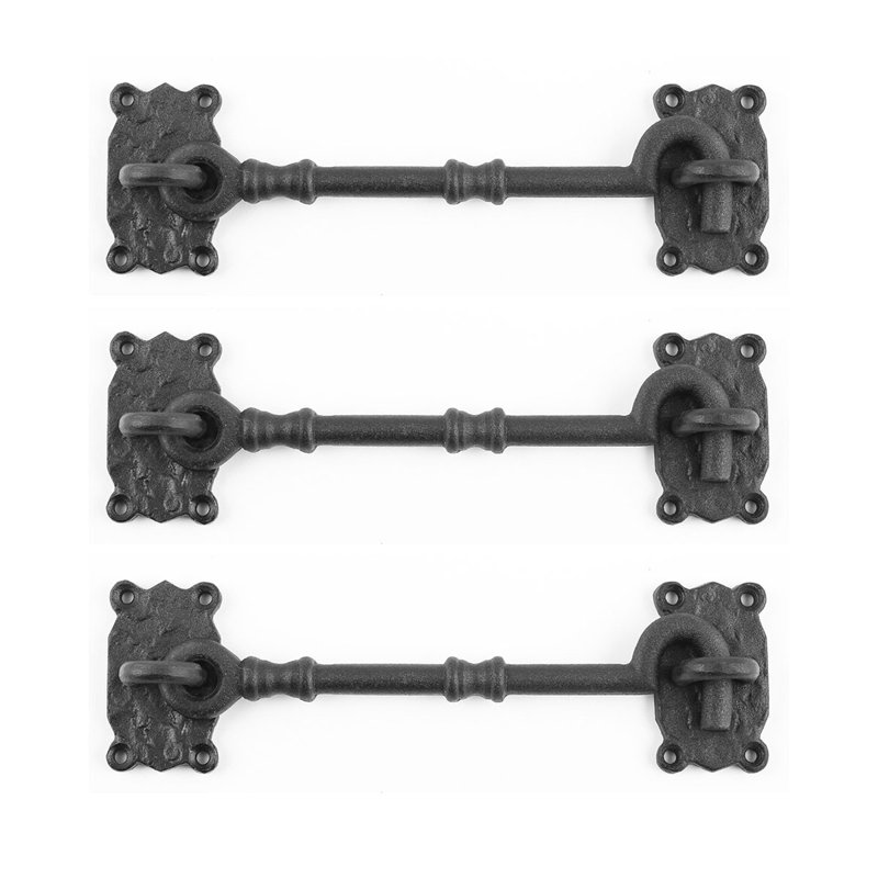 Black Cabin Hook Eye Latches 7.3" L Wrought Iron with Hardware