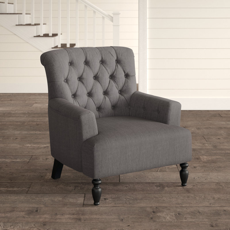 33.5" Wide Tufted Armchair, Dark Gray Polyester