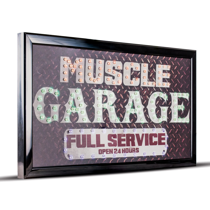 Enseigne lumineuse DEL «Muscle Garage Full Service Open 24 Hours»