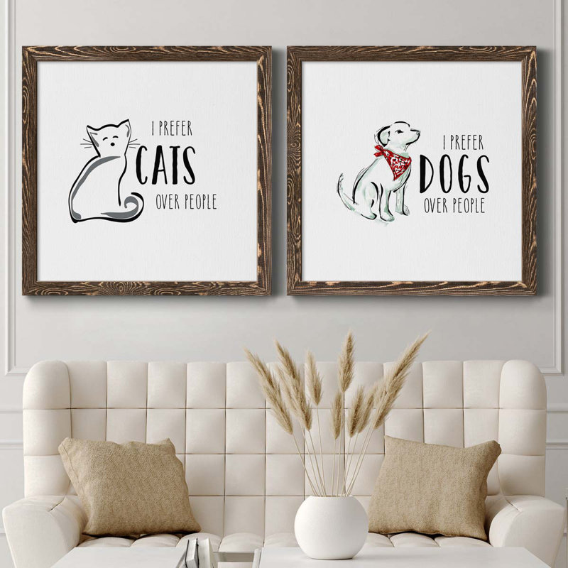Cats Over People - Ensemble de 2 encadrements d'art textuel sur toile, Encadré de bois de noyer