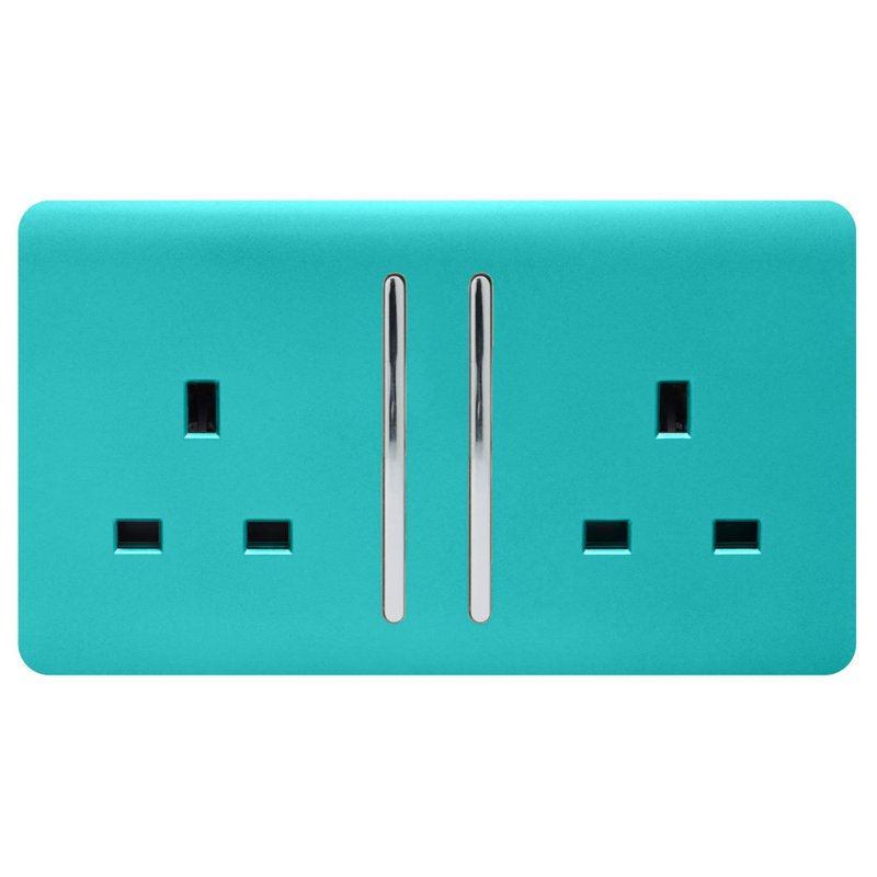 Trendi Switch 2 Gang Long Switched Plug Socket, Bright Teal