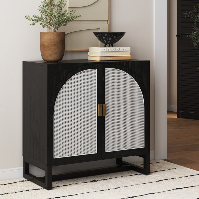 Black Oak Arched Door Storage Cabinet, Black Oak