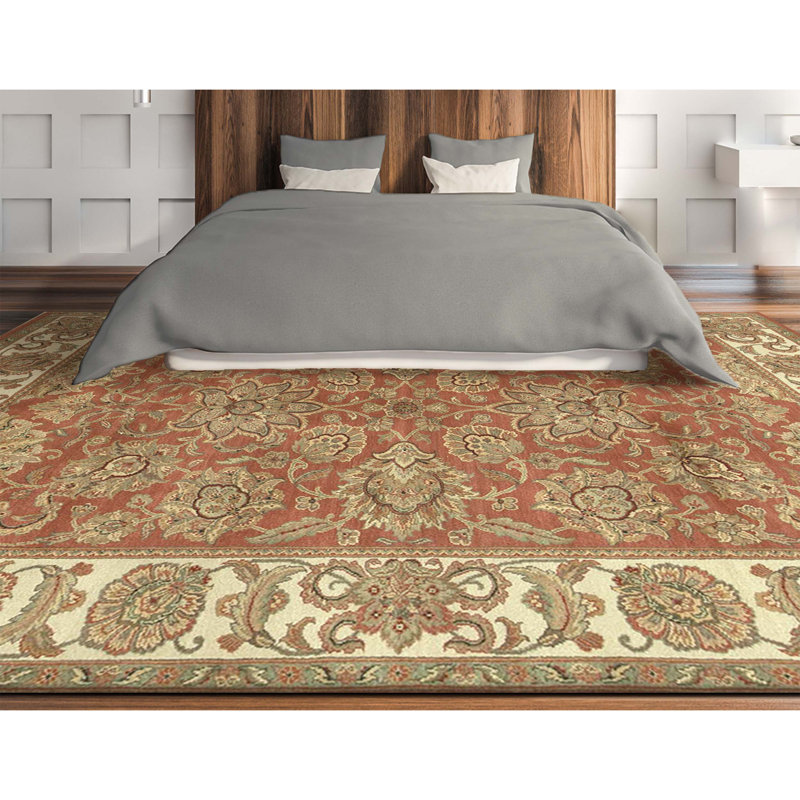 Hand Knotted Wool Oriental Area Rug in Rust And Ivory