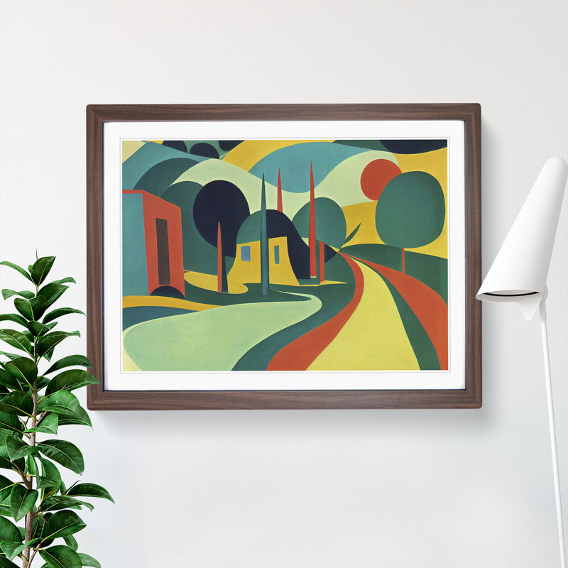 Pop Meadow Landscape Vol.2 Abstract 1 Piece Single Picture Frame Wall Art, 34cm H x 46cm W x 2cm D, Walnut