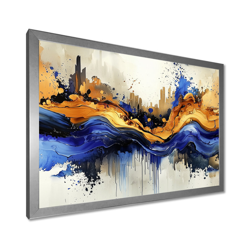Impressions sur toile Golden Aqua, H 34 po x l 44 po, Cadre flottant, Argent argent