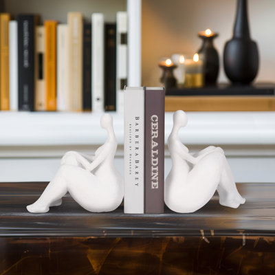 Modern Resin Abstract Sitting Figure Bookends Decorative Sculptures Contemporary Accent Decor Set of 2