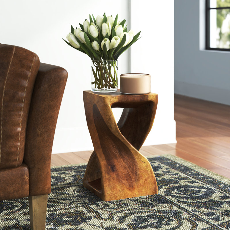 Amardev Abstract Solid Wood End Table, H 18 po x l 10 po x P 10 po, Brun