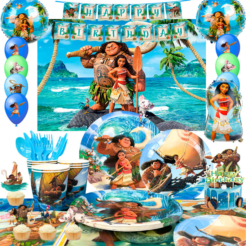 Fournitures de décoration de fête d'anniversaire Moana, ensemble de 115 décorations de fête Moana