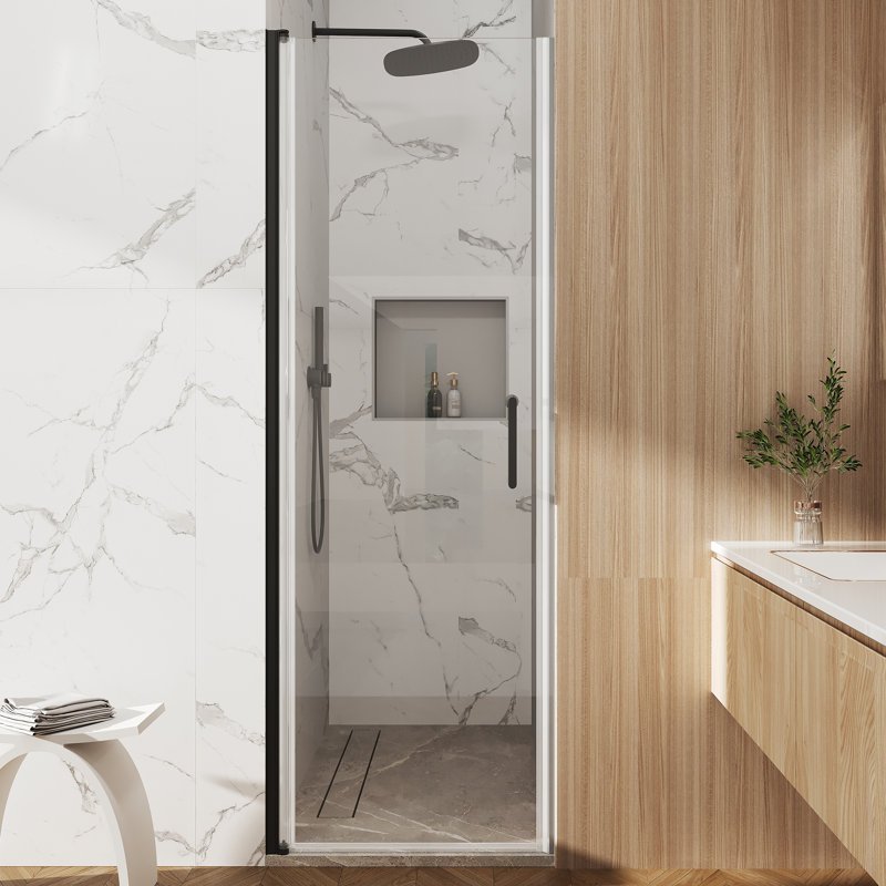 28"W x 72"H Single-Door Shower Door With Matte Black Aluminum Alloy And 0.24" Tempered Glass Shower Door