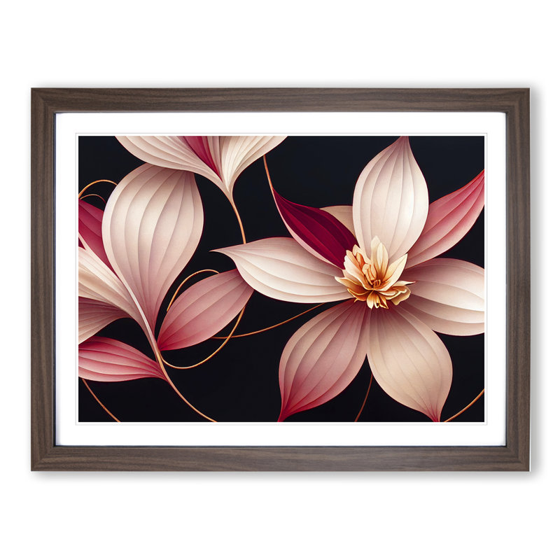 Ethereal Flowers Deco - Framed Print, 25cm H x 34cm W x 2cm D, Walnut