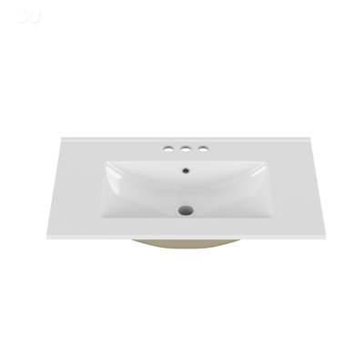 32-Inch White Ceramic Bathroom Sink, Fits 31.5-Inch Vanities, Pre-Drilled 3-Hole Design, Modern Minimalist, Durable And Easy To Clean