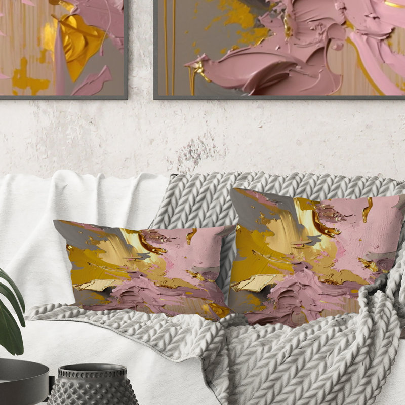 Coussin décoratif rétro rose et or rétro I - Collages abstraits