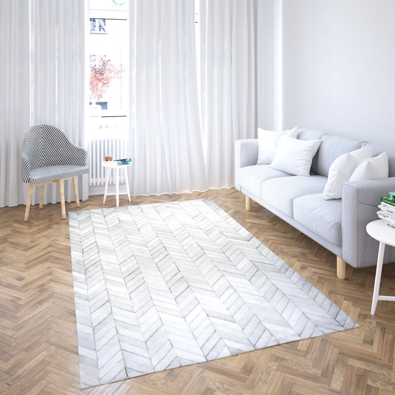 Bolme Cowhide Chevron Indoor Rug, Rectangle 5' x 8'