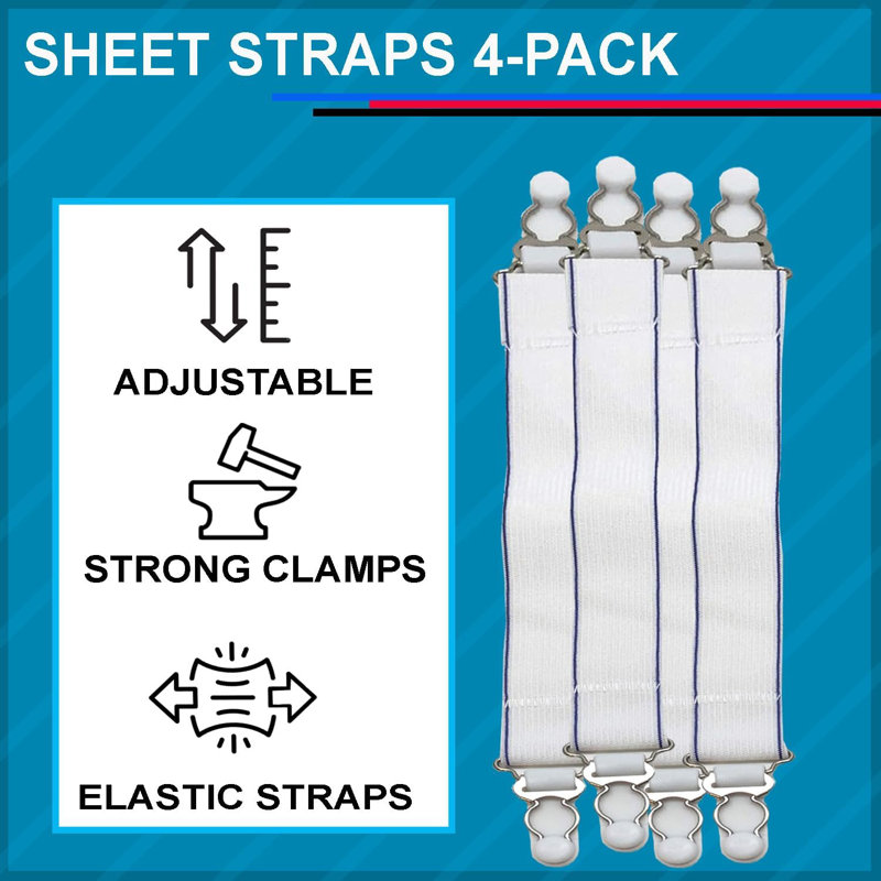 Blue Magic Waterbed Elastic Sheet Straps with Non-Slip Fasteners