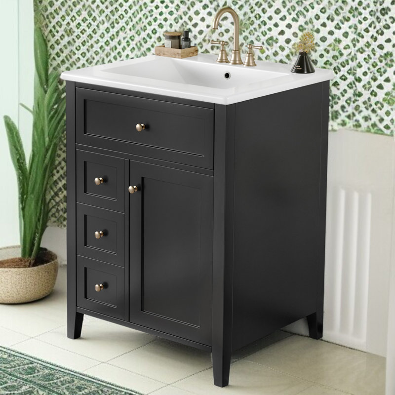 24" Single Bathroom Vanity Set, Black, Gold