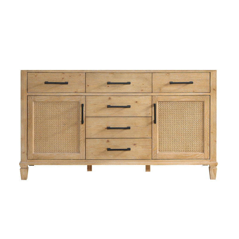 Solana 60" Weathered Fir Double Vanity Base with Rattan Accents
