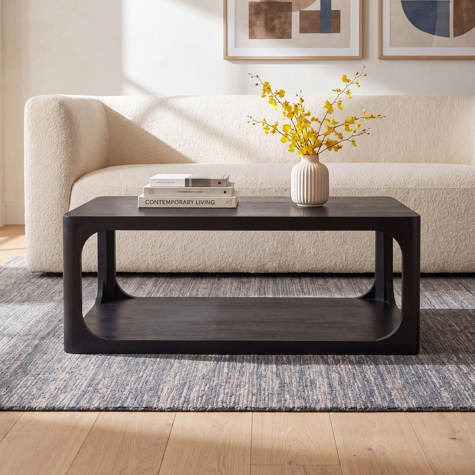 Sybil Solid Wood Coffee Table, Black, 16" H x 42" W x 22" D