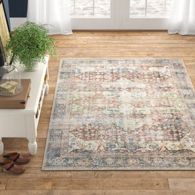 Oriental Terracotta/Blue/Ivory Area Rug