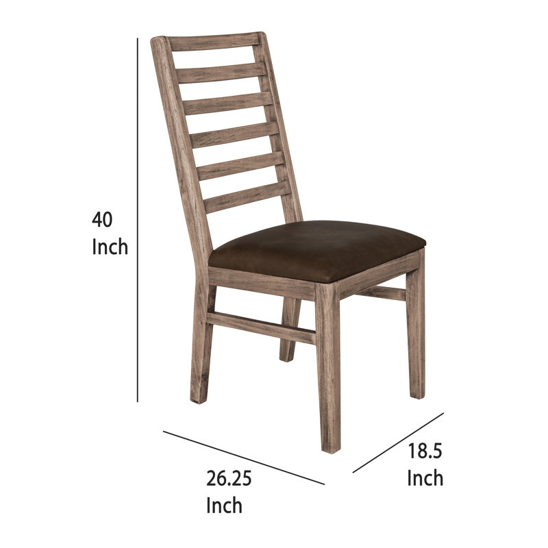 Ensemble de 2 chaises d'appoint Eray, dossier en échelle, teck, similicuir, Brun
