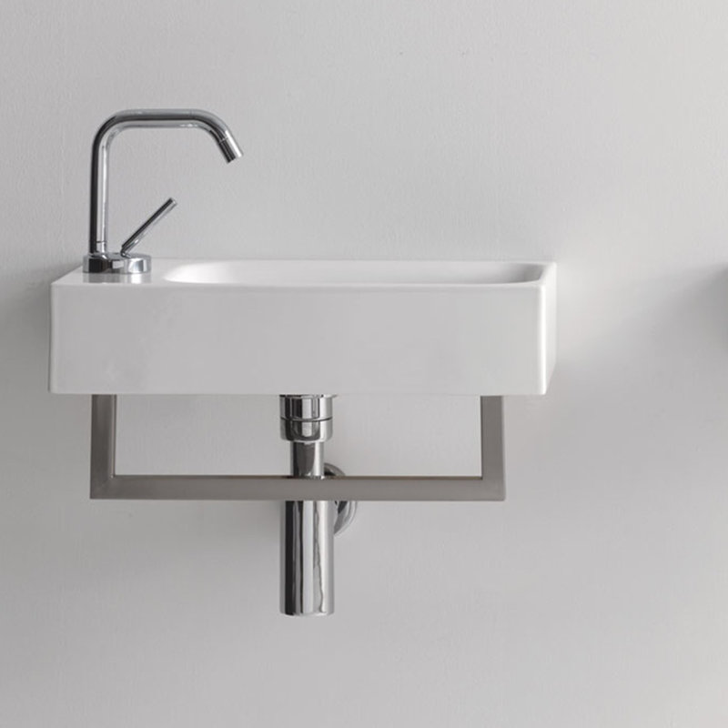 WS Bath Collections Cento 9.8'' Glossy White Ceramic Rectangular Bathroom Sink with Overflow