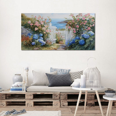  Art mural côtier, plage, océan, art mural paysage côtier pour le salon, scène de plage, décoration murale sur toile prête à accrocher 24 po x 48 po