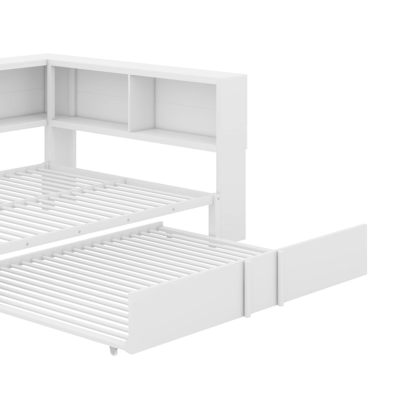 Full Size Metal Daybed With Trundle,Storage Cabinets And USB Ports, White