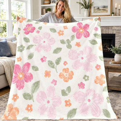 1pc Watercolor Floral Print Throw Blanket, Soft Cozy Lightweight Plush Blanket for Sofa Couch Bed Living Room, Decorative Home Decor Blanket, All Seasons Gift