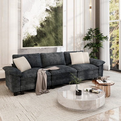 124" Modular Sectional Sofa, Comfy Cloud Couch For Living Room, 3-seater Deep Seat Sofa With Throw Pillow