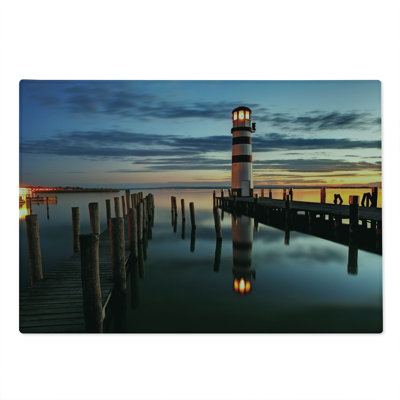 Ambesonne Colorful Cutting Board Large Size Lighthouse Calm Dusk Multicolor